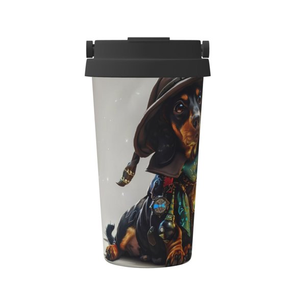 Logiee Fantasy Wizard Dog Art Print Stainless Steel Coffee Tumbler, Travel Coffee Mug, Insulated Coffee Mug with Lid, Spill Proof Coffee Cup, Portable Thermal Mug
