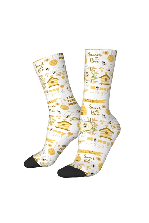 Farm Bee Cute Honey Print Adult Socks for Men & Women,Calf Socks, Ankle Socks,Boots Socks,Breathable Casual Sock,Unisex Crew Socks