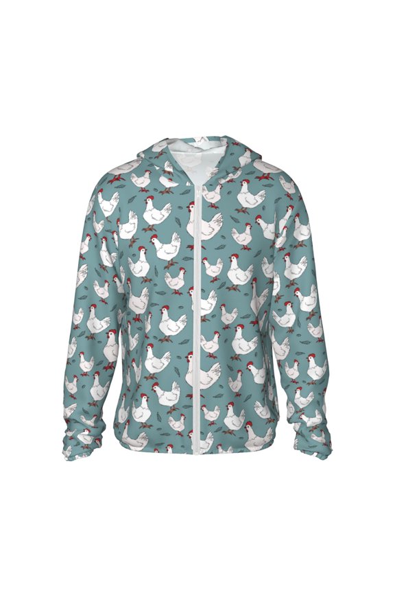 Farm Birds Print Men's Women Light Jacket Full Zip Sun Protection Hoodie Long Sleeve Sun Shirts for Men Hiking Fishing Zip Pockets-3X-Large