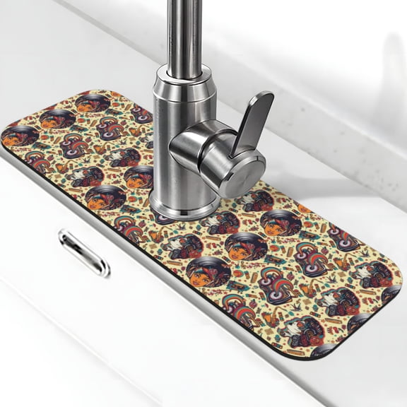 Logiee Fashion Hippie Girl Print Kitchen Sink Splash Guard Faucet Mat for Splash Guard Behind Faucet Drip Catcher for Kitchen,Bathroom,Sink Mat,Dish Drying Mat,Bathroom-15" X 5.5"