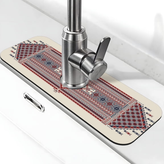 Logiee Fashion Tatreez Print Kitchen Sink Splash Guard Faucet Mat for Splash Guard Behind Faucet Drip Catcher for Kitchen,Bathroom,Sink Mat,Dish Drying Mat,Bathroom-15" X 5.5"
