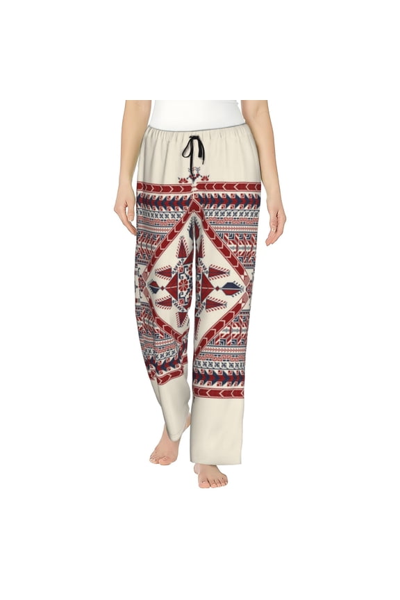 Fashion Tatreez Print Women Pajama Pants,Comfy Pj Bottom with Pockets & Drawstring,Stretch Casual Sleepwear-Small