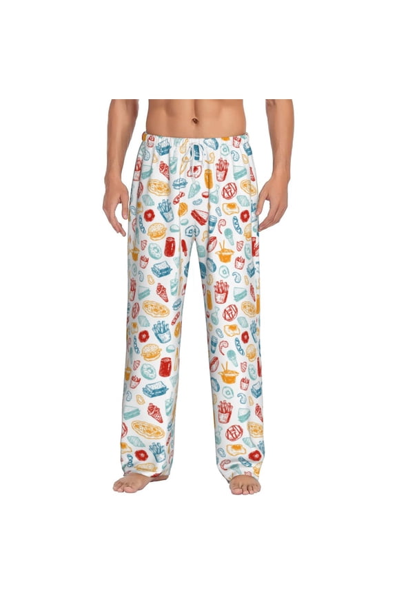 Fast Food 2 Print Pajama Pants for Men,Men’s Pajama Bottoms,Mens PJ Pants with Pockets & Button Fly-Small