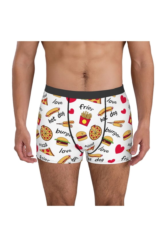 Fast Food Print Mens Boxer Briefs,Boxer Briefs for Men,Breathable Stretch Underwear,Boys Boxer Briefs-X-Large