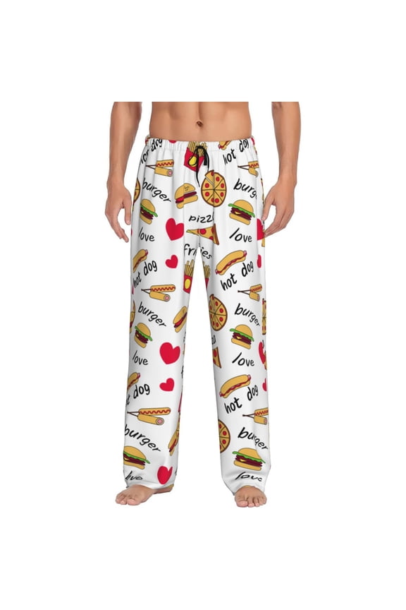 Fast Food Print Pajama Pants for Men,Men’s Pajama Bottoms,Mens PJ Pants with Pockets & Button Fly-Small