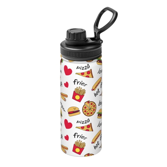Logiee Fast Food Print Water Bottle,18oz Sports Insulated Kettle for Cycling Gym Basketball Outdoor, Suitable as a Present