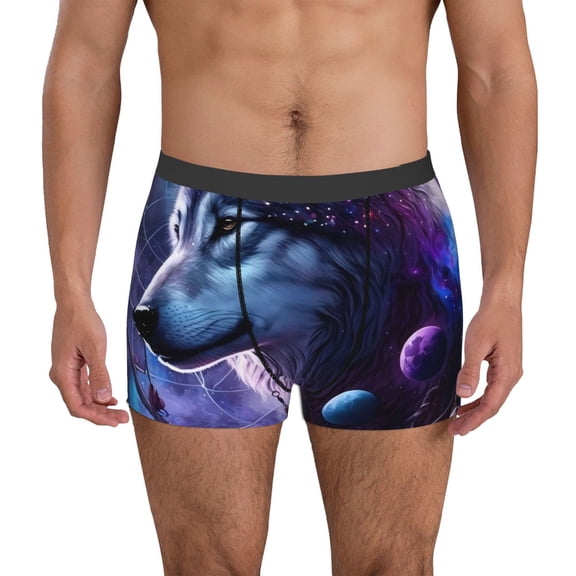 Logiee Feathered Wolf Print Mens Boxer Briefs,Boxer Briefs for Men,Breathable Stretch Underwear,Boys Boxer Briefs-Medium