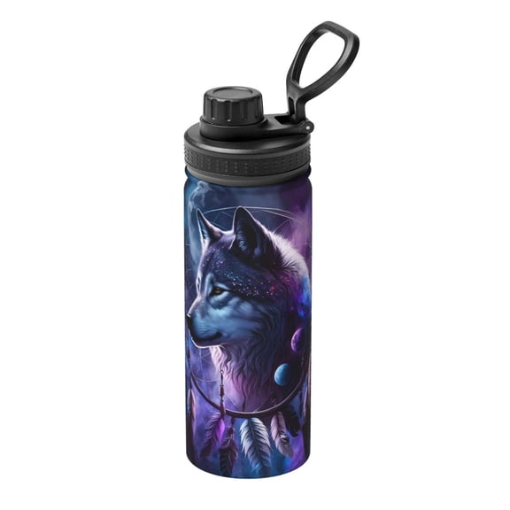 Logiee Feathered Wolf Print Water Bottle,18oz Sports Insulated Kettle for Cycling Gym Basketball Outdoor, Suitable as a Present