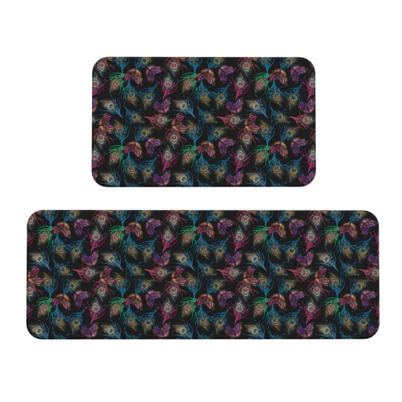 Logiee Feathers And Butterflies Print Kitchen Mats for Floor Sets of 2,Waterproof Kitchen Rugs,Non Slip Comfort Standing Mat Rug for Home,Runner,Sink,Office,Laundry
