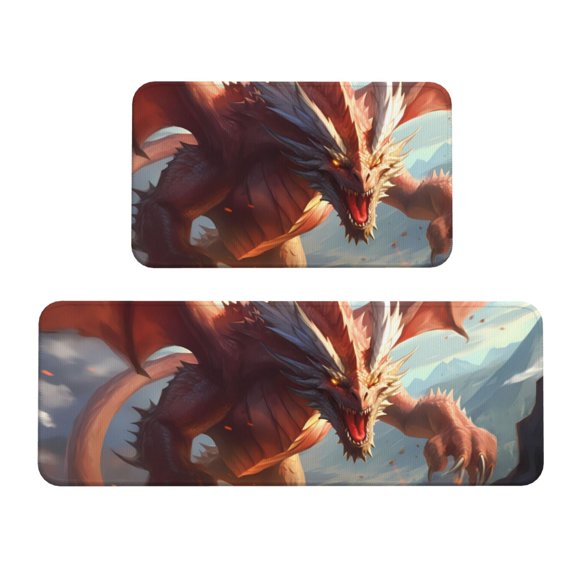 Logiee Ferocious Dragon Fury Print Kitchen Mats for Floor Sets of 2,Waterproof Kitchen Rugs,Non Slip Comfort Standing Mat Rug for Home,Runner,Sink,Office,Laundry