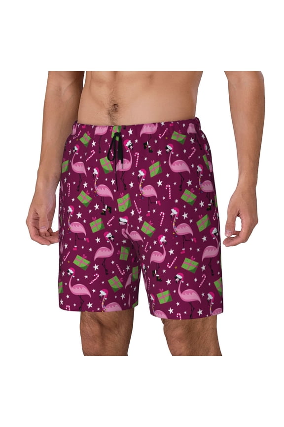 Festive Flamingos Print Men's Swim Trunk,Quick Dry Board Shorts ,Men's Swim Trunks with Compression Liner, Bathing Suits with Pockets-Medium