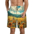 thumbnail image 1 of Logiee Field Style Bicycle Young Sunflower Print Mens Swim Trunks Quick Dry Board Shorts,Breathable Hawaii Beach Shorts Swimwear Bathing Suits-Small, 1 of 6