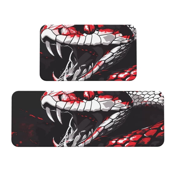 Logiee Fierce Red Viper Graphic Art Print Kitchen Mats for Floor Sets of 2,Waterproof Kitchen Rugs,Non Slip Comfort Standing Mat Rug for Home,Runner,Sink,Office,Laundry