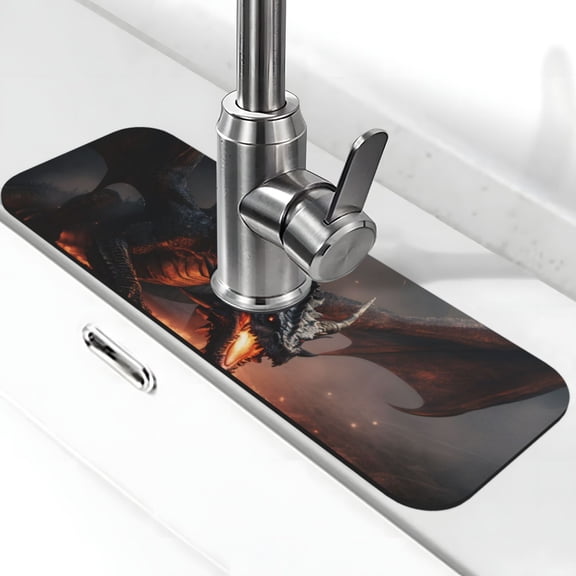 Logiee Fiery Black Dragon Attack Print Kitchen Sink Splash Guard Faucet Mat for Splash Guard Behind Faucet Drip Catcher for Kitchen,Bathroom,Sink Mat,Dish Drying Mat,Bathroom-15" X 5.5"