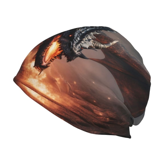 Logiee Fiery Black Dragon Attack Print Unisex Knit Beanie for Men Women Winter Hat,Beanies Skull Caps