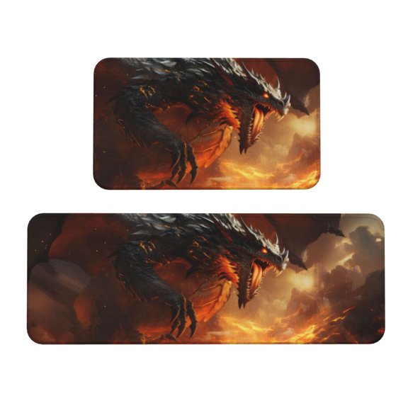 Logiee Fiery Dragon Of Chaos Print Kitchen Mats for Floor Sets of 2,Waterproof Kitchen Rugs,Non Slip Comfort Standing Mat Rug for Home,Runner,Sink,Office,Laundry
