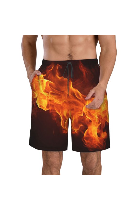 Fiery Orange Flames Energy Print Mens Swim Trunks Quick Dry Board Shorts,Breathable Hawaii Beach Shorts Swimwear Bathing Suits-Small