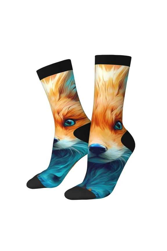 Fiery Red Maple Leaf Fox Print Adult Socks for Men & Women,Calf Socks, Ankle Socks,Boots Socks,Breathable Casual Sock,Unisex Crew Socks