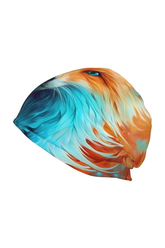 Fiery Red Maple Leaf Fox Print Unisex Knit Beanie for Men Women Winter Hat,Beanies Skull Caps