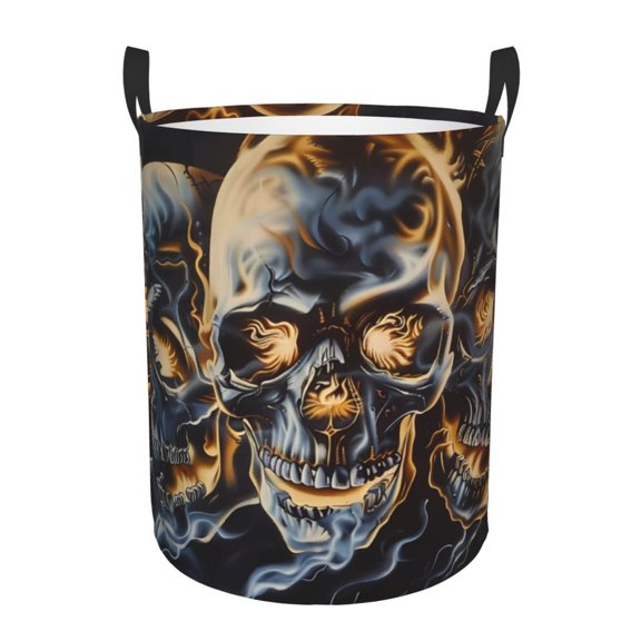 Logiee Fiery Skull Trio Print Laundry Hamper,Dirty Clothes Hamper Storage Basket for Bathroom Bedrooms College Dorm, Circular Hamper with Handles,Collapsible Laundry Baskets-Medium