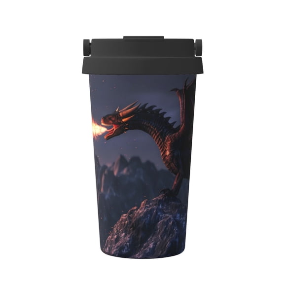 Logiee Fire Breathing Dragon Twilight Print Stainless Steel Coffee Tumbler, Travel Coffee Mug, Insulated Coffee Mug with Lid, Spill Proof Coffee Cup, Portable Thermal Mug