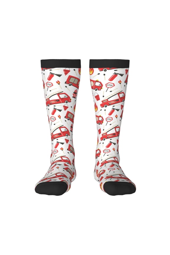 Fire Truck Print Gift Stocking Stuffers,Adult Stockings,Novelty Socks,Funny Socks Birthday Running Walking Sleeping