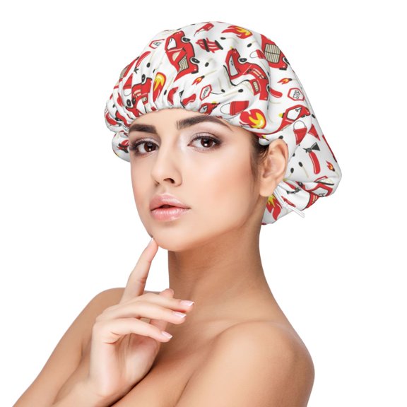 Logiee Fire Truck Print Silk Bonnet Satin Bonnet for Sleeping Women and Men,Double Layer Hair Bonnet for Curly Braids Hair
