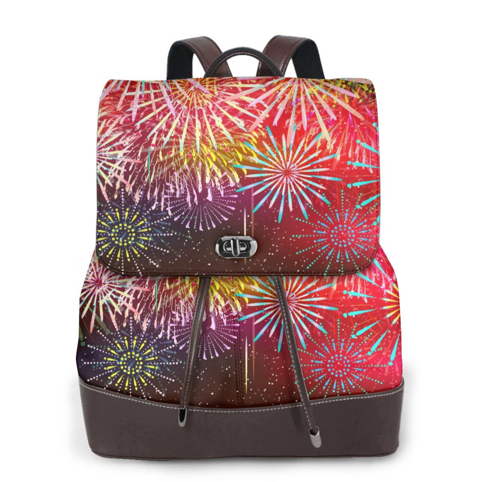 Logiee Fireworks Print Backpack Purse for Women,Fashion Leather ...