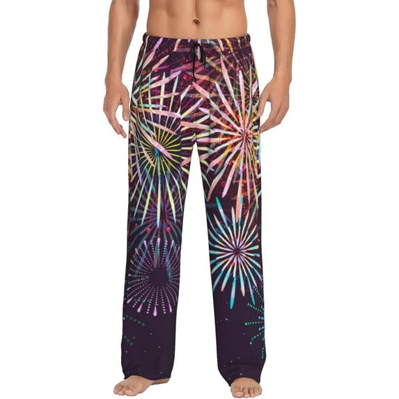 Logiee Fireworks2 Print Pajama Pants for Men,Men’s Pajama Bottoms,Mens PJ Pants with Pockets & Button Fly-Small