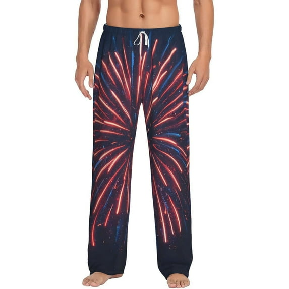 Logiee Fireworks3 Print Pajama Pants for Men,Men’s Pajama Bottoms,Mens PJ Pants with Pockets & Button Fly-Small