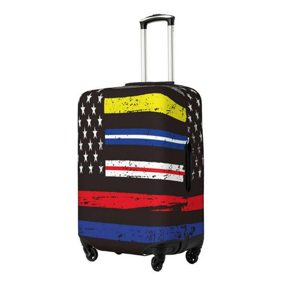 Logiee First Responder American Flag Print Travel Luggage Cover,Suitcase Protector, Washable Elastic Suitcase Baggage Cover,Closure for Wheeled Suitcase Fit 18-32 Inch Luggage-X-Large
