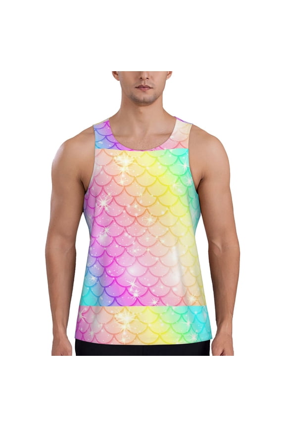 Fish Scale Print Men's Workout Tank Top,Quick Dry Workout Tank Top,Gym Muscle Tee,Fitness Bodybuilding Sleeveless T Shirt-4X-Large