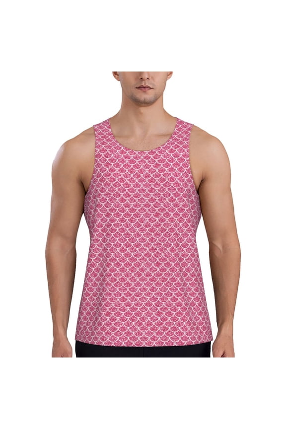 Fish Scales Print Men's Workout Tank Top,Quick Dry Workout Tank Top,Gym Muscle Tee,Fitness Bodybuilding Sleeveless T Shirt-Medium