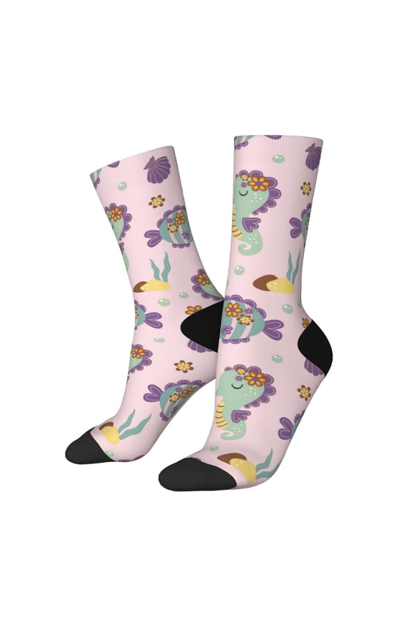 Fish Seahorse Print Adult Socks for Men & Women,Calf Socks, Ankle Socks,Boots Socks,Breathable Casual Sock,Unisex Crew Socks