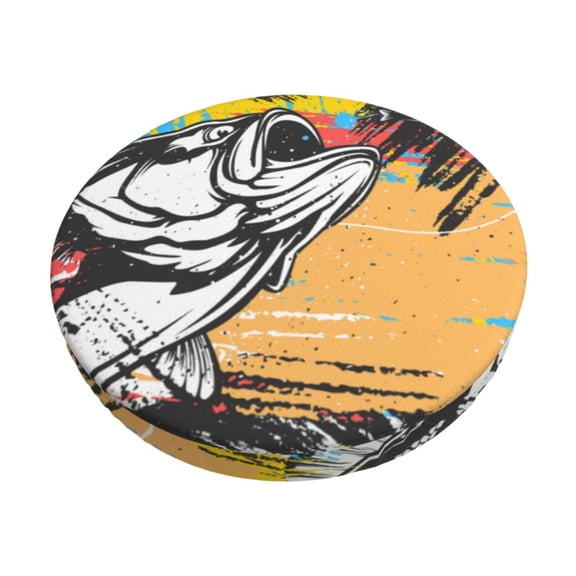 Logiee Fishing Bass Print Stool Covers Round,Bar Stool Covers,Watedrproof Stool Slipcover with Elastic,Stool Cushion,Round Bar Stool Seat Covers for Bar Round Chair-12 inch