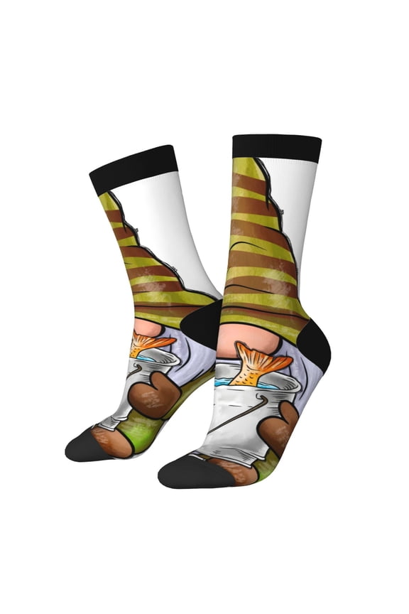 Fishing Gnome Fisherman Print Adult Socks for Men & Women,Calf Socks, Ankle Socks,Boots Socks,Breathable Casual Sock,Unisex Crew Socks