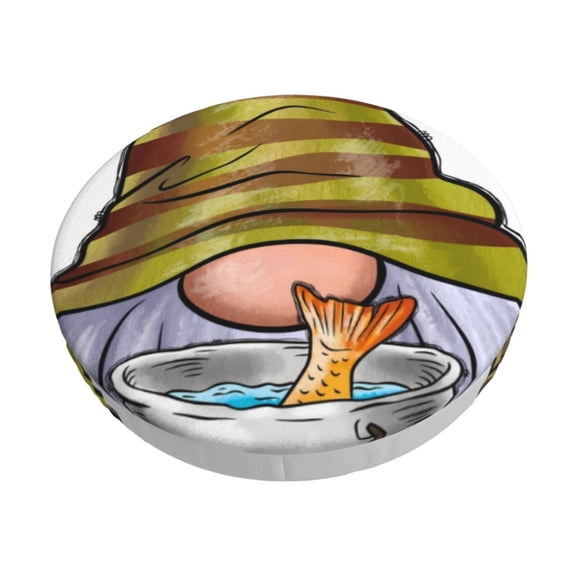 Logiee Fishing Gnome Fisherman Print Stool Covers Round,Bar Stool Covers,Watedrproof Stool Slipcover with Elastic,Stool Cushion,Round Bar Stool Seat Covers for Bar Round Chair-12 inch