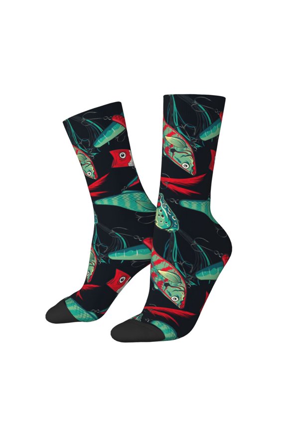 Fishing Lure Print Adult Socks for Men & Women,Calf Socks, Ankle Socks,Boots Socks,Breathable Casual Sock,Unisex Crew Socks