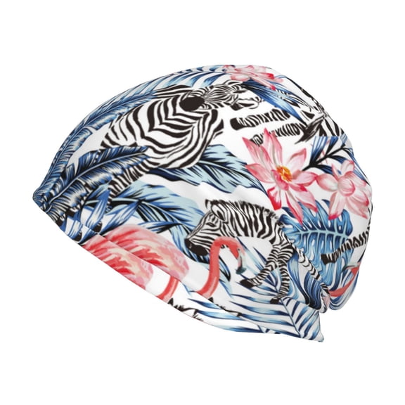 Logiee Flamingo And Zebra Print Unisex Knit Beanie for Men Women Winter Hat,Beanies Skull Caps