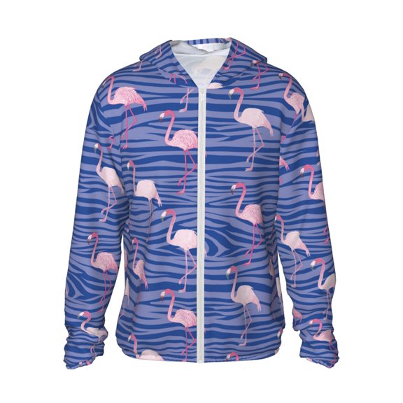 Logiee Flamingo Print Men's Women Light Jacket Full Zip Sun Protection Hoodie Long Sleeve Sun Shirts for Men Hiking Fishing Zip Pockets-