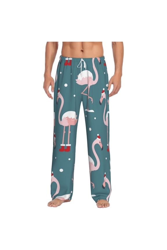 Flamingo Print Pajama Pants for Men,Men’s Pajama Bottoms,Mens PJ Pants with Pockets & Button Fly-3X-Large