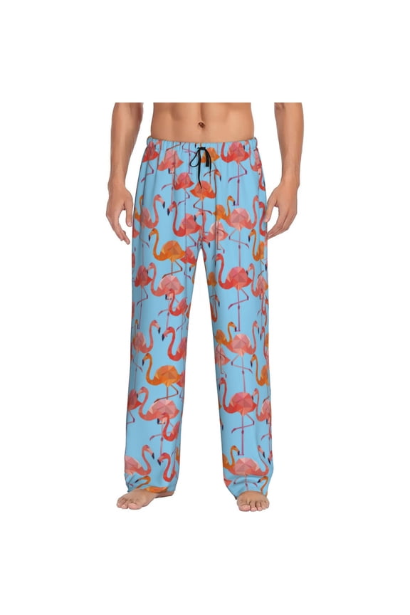 Flamingo Print Pajama Pants for Men,Men’s Pajama Bottoms,Mens PJ Pants with Pockets & Button Fly-Large