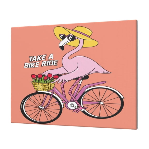 Logiee Flamingo Riding a Bicycle Print Canvas Wall Art,Canvas Picture Prints with Frame, Wall Art Decorative,Canvas Decorative,Suitable for Living Room Bedroom Office Room 30x40