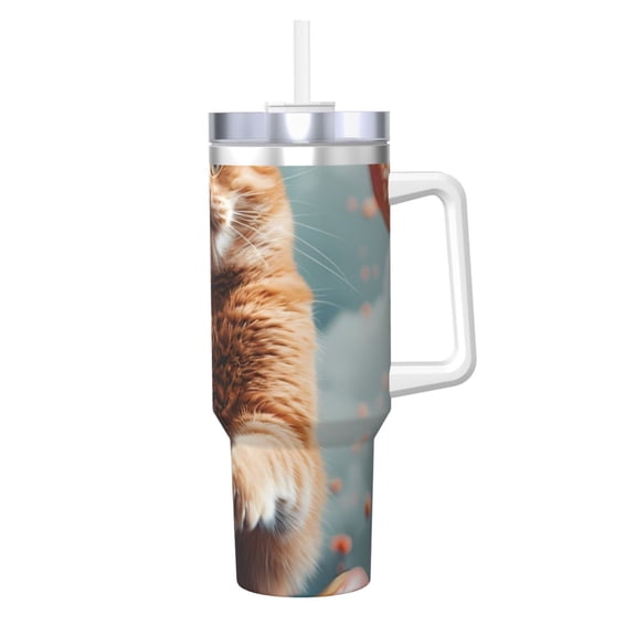 Logiee Floating Cat And Donuts Print 40OZ Ice Bully Cup with Handle and Straw, Double Wall Stainless Steel Tumbler,Travel Coffee Cup with Lid, Summer Insulation and Cooling Cup