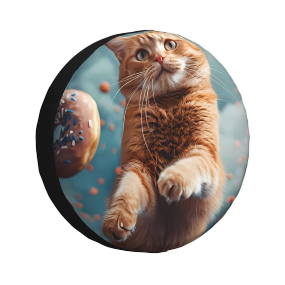Logiee Floating Cat And Donuts Print Spare Tire Cover, Universal Wheel Protectors,Waterproof Dust-Proof UV Sun Wheel Tire Cover,Fit for SUV, RV, Travel Trailer, Truck-14 inch