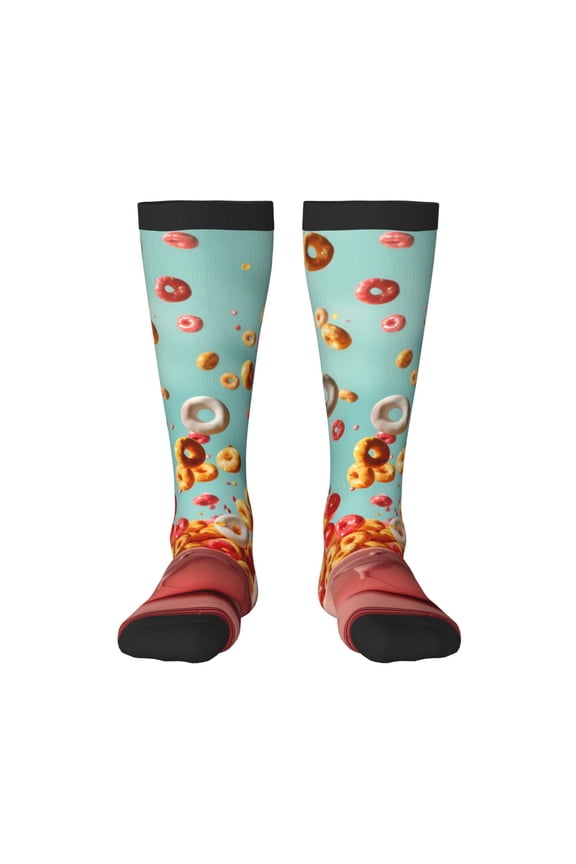 Floating Colorful Cereal Print Gift Stocking Stuffers,Adult Stockings,Novelty Socks,Funny Socks Birthday Running Walking Sleeping