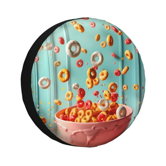 Logiee Floating Colorful Cereal Print Spare Tire Cover, Universal Wheel Protectors,Waterproof Dust-Proof UV Sun Wheel Tire Cover,Fit for SUV, RV, Travel Trailer, Truck-14 inch