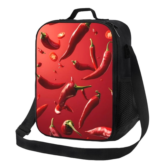 Logiee Floating Red Chili Peppers Print Insulated Lunch Bag for Women/Men, Reusable Lunch Box for Office Work School Picnic Beach,Leakproof Freezable Cooler Bag with Shoulder Strap