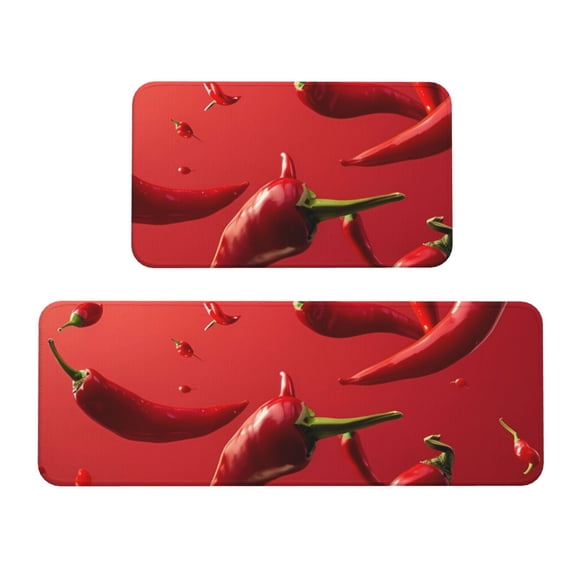 Logiee Floating Red Chili Peppers Print Kitchen Mats for Floor Sets of 2,Waterproof Kitchen Rugs,Non Slip Comfort Standing Mat Rug for Home,Runner,Sink,Office,Laundry