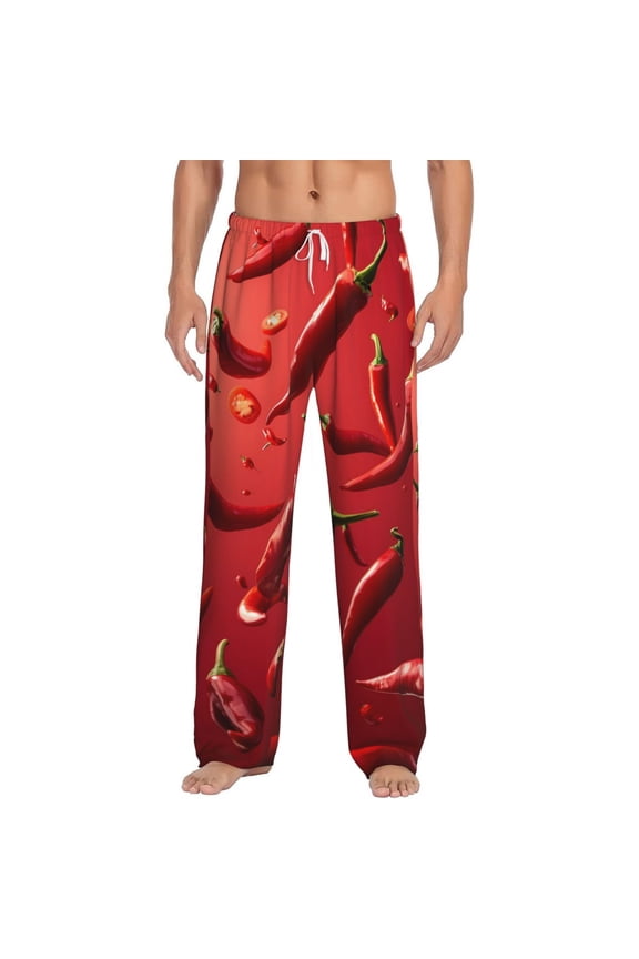 Floating Red Chili Peppers Print Pajama Pants for Men,Men’s Pajama Bottoms,Mens PJ Pants with Pockets & Button Fly-3X-Large